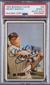 1953 Bowman Color #59 Mickey Mantle Signed Card – PSA/DNA Authentic Signature